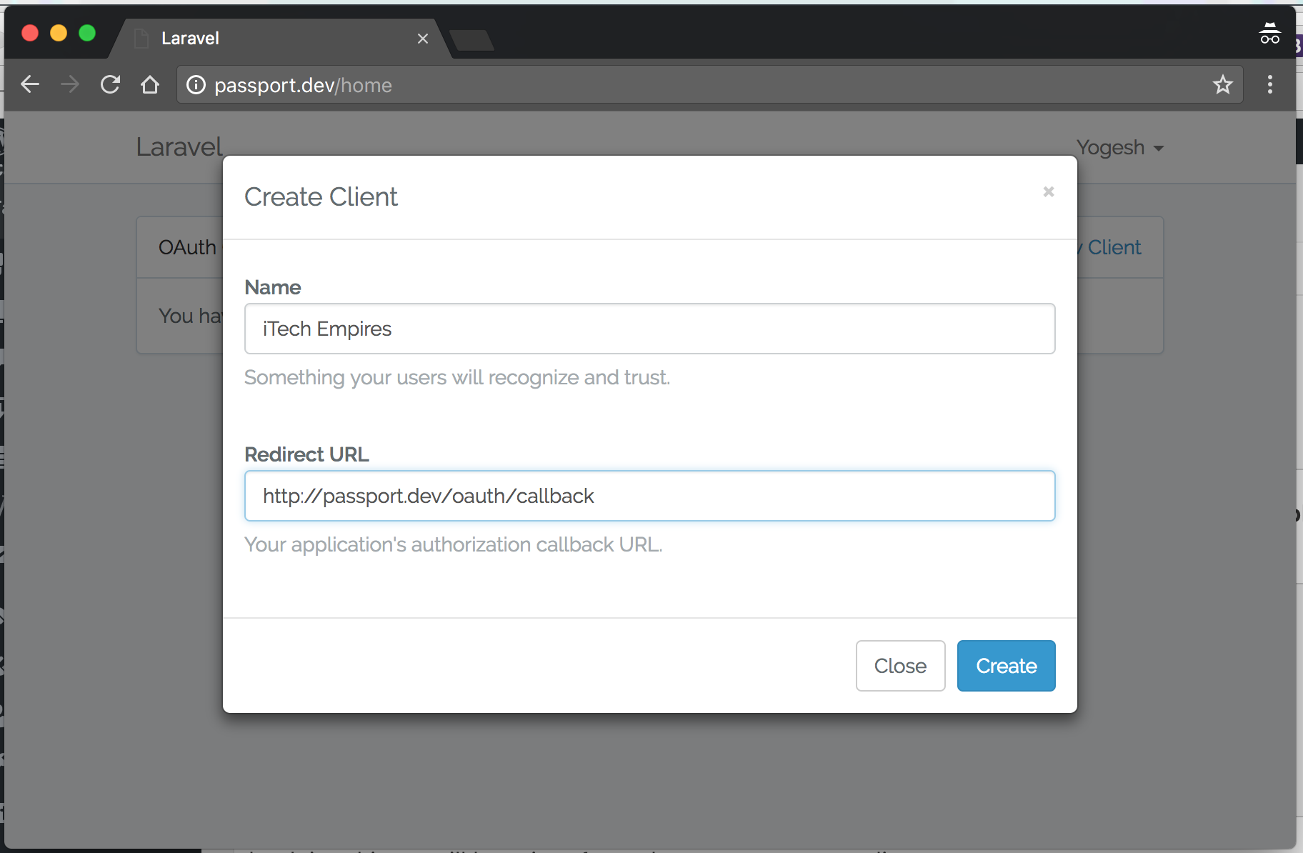 Create New OAuth Client