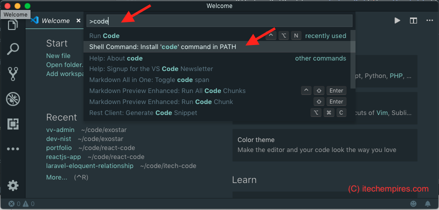 Installing code command in PATH